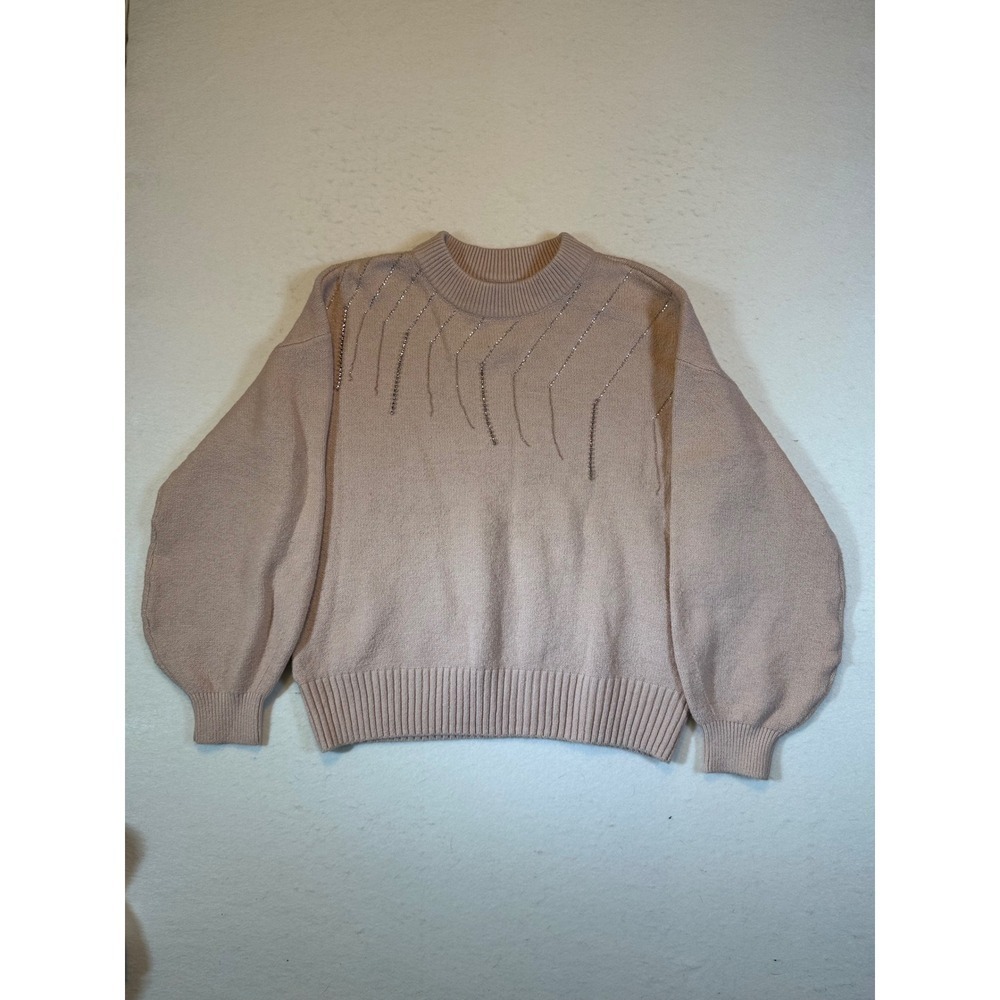 Jennifer Lopez Women's Rhinestone Embellished Mock Neck Balloon Sleeve Sweater L